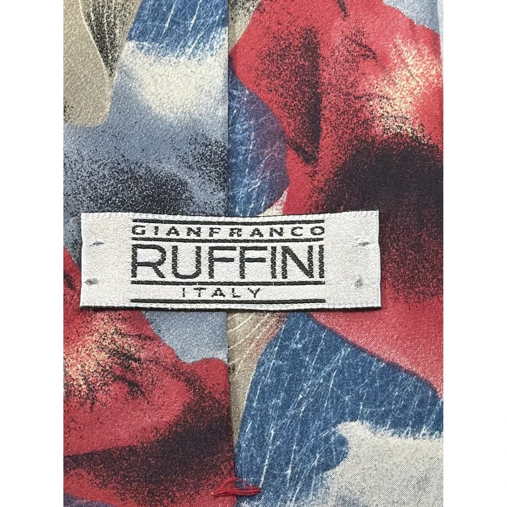 Gianfranco Ruffini Mens Silk Tie Abstract Floral Blue Red USA 4 Inch Wide